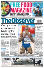 The Observer Newspaper Front Page (UK) for 23 August 2015