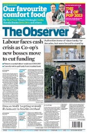 The Observer Newspaper Front Page (UK) for 24 November 2013
