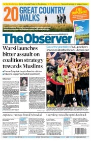 The Observer (UK) Newspaper Front Page for 25 January 2015