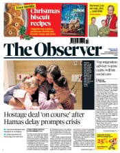 The Observer front page for 26 November 2023