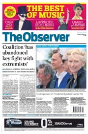 The Observer Newspaper Front Page (UK) for 26 May 2013