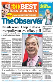 The Observer Newspaper Front Page (UK) for 28 April 2013