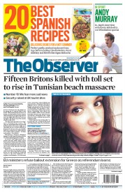 The Observer (UK) Newspaper Front Page for 28 June 2015