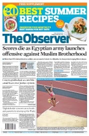 The Observer Newspaper Front Page (UK) for 28 July 2013