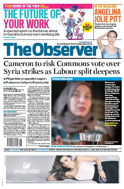 The Observer Newspaper Front Page (UK) for 29 November 2015