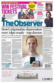 The Observer (UK) Newspaper Front Page for 29 March 2015
