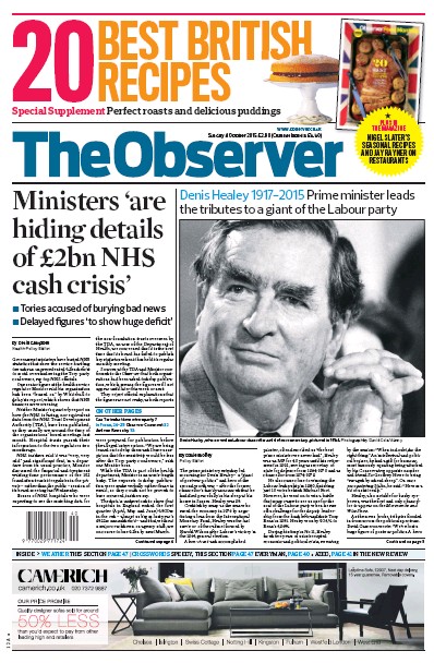 The Observer Newspaper Front Page (UK) for 4 October 2015