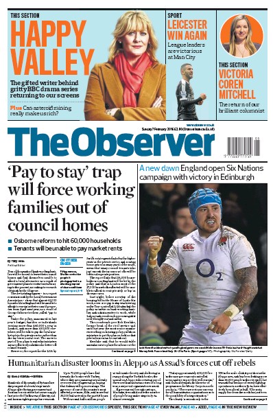 The Observer Newspaper Front Page (UK) for 7 February 2016