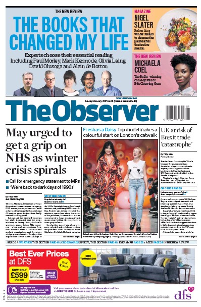The Observer Newspaper Front Page (UK) for 8 January 2017