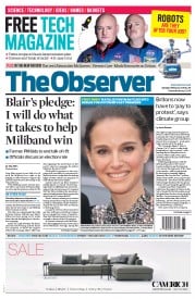 The Observer (UK) Newspaper Front Page for 8 February 2015