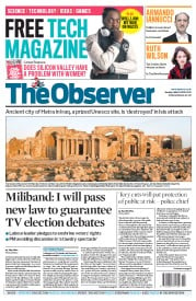 The Observer (UK) Newspaper Front Page for 8 March 2015