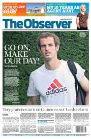 The Observer (UK) Newspaper Front Page for 8 July 2012