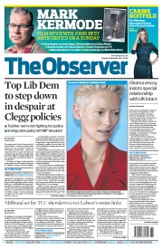 The Observer (UK) Newspaper Front Page for 8 September 2013