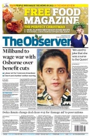 The Observer Newspaper Front Page (UK) for 9 December 2012