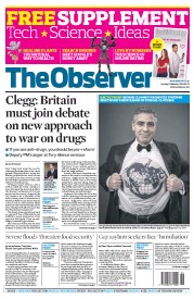 The Observer Newspaper Front Page (UK) for 9 February 2014