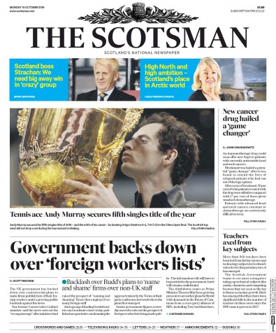 The Scotsman Newspaper Front Page (UK) for 10 October 2016