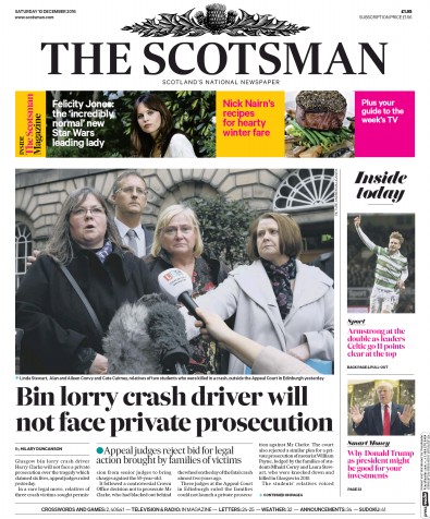 The Scotsman Newspaper Front Page (UK) for 10 December 2016
