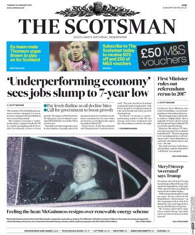 The Scotsman Newspaper Front Page (UK) for 10 January 2017