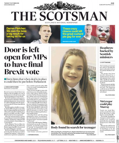 The Scotsman Newspaper Front Page (UK) for 11 October 2016