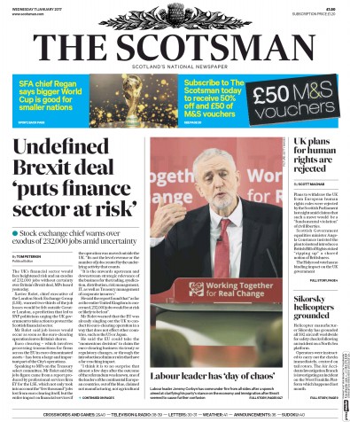 The Scotsman Newspaper Front Page (UK) for 11 January 2017