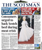 The Scotsman Newspaper Front Page (UK) for 11 February 2013