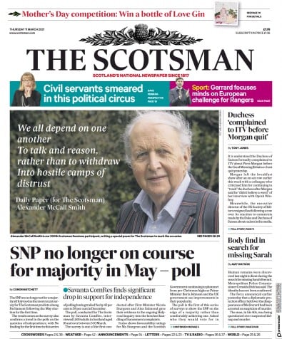 The Scotsman Newspaper Front Page (UK) for 11 March 2021