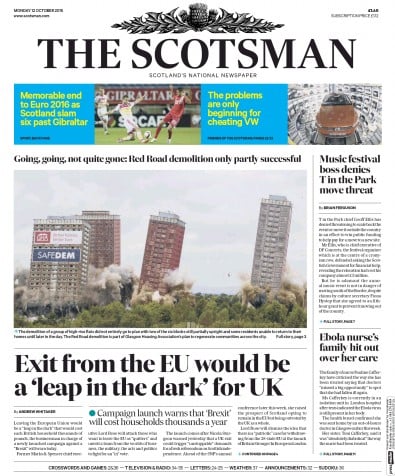 The Scotsman Newspaper Front Page (UK) for 12 October 2015