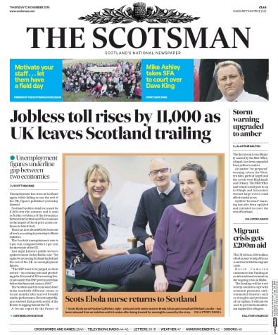 The Scotsman Newspaper Front Page (UK) for 12 November 2015