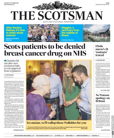 The Scotsman Newspaper Front Page (UK) for 13 October 2015