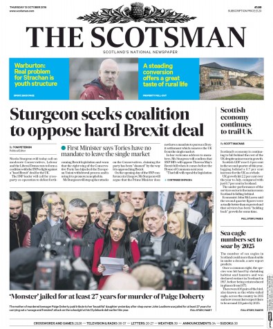 The Scotsman Newspaper Front Page (UK) for 13 October 2016