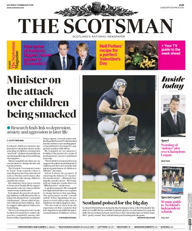 The Scotsman Newspaper Front Page (UK) for 13 February 2016
