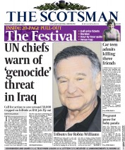 The Scotsman (UK) Newspaper Front Page for 13 August 2014