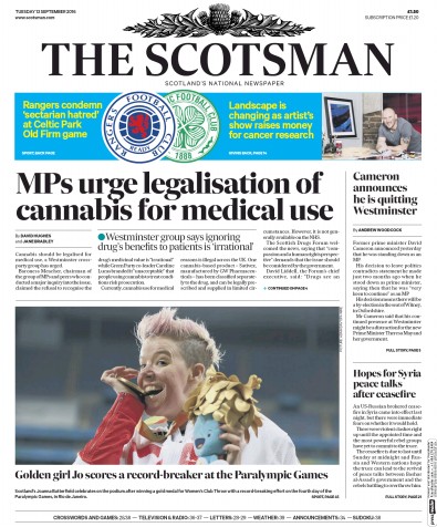 The Scotsman Newspaper Front Page (UK) for 13 September 2016