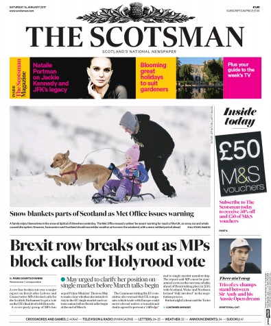 The Scotsman Newspaper Front Page (UK) for 14 January 2017