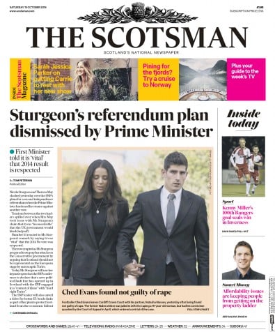 The Scotsman Newspaper Front Page (UK) for 15 October 2016