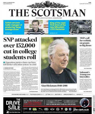 The Scotsman Newspaper Front Page (UK) for 15 January 2016
