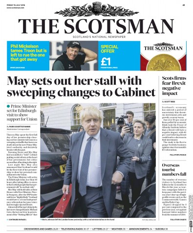 The Scotsman Newspaper Front Page (UK) for 15 July 2016