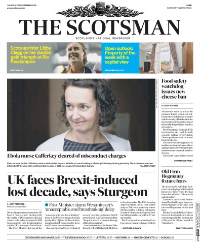 The Scotsman Newspaper Front Page (UK) for 15 September 2016