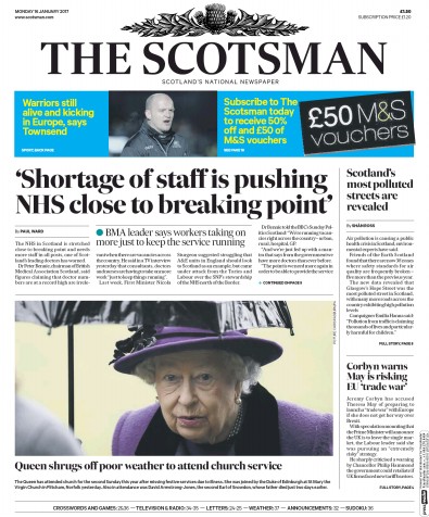 The Scotsman Newspaper Front Page (UK) for 16 January 2017