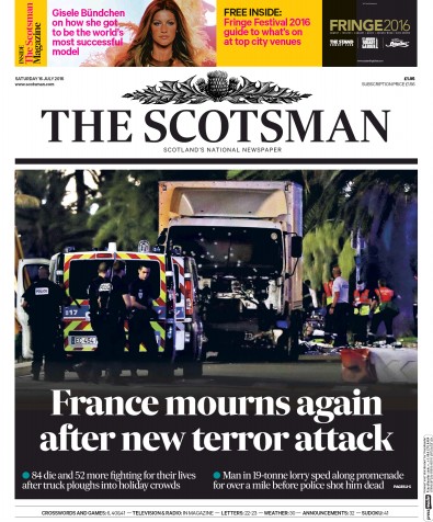 The Scotsman Newspaper Front Page (UK) for 16 July 2016