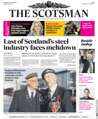 The Scotsman Newspaper Front Page (UK) for 17 October 2015