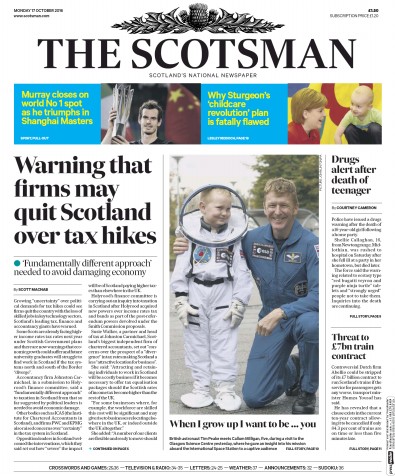 The Scotsman Newspaper Front Page (UK) for 17 October 2016