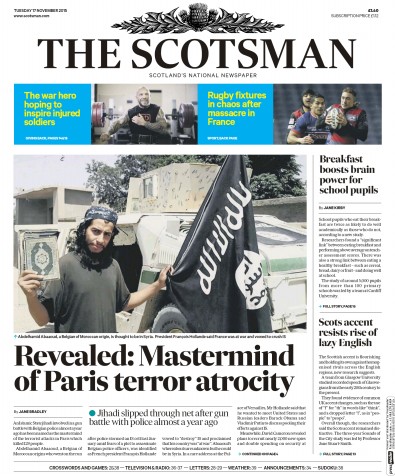 The Scotsman Newspaper Front Page (UK) for 17 November 2015