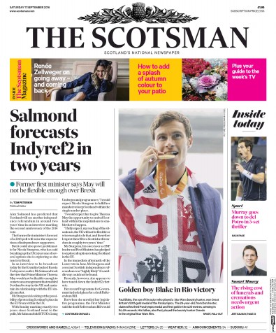 The Scotsman Newspaper Front Page (UK) for 17 September 2016