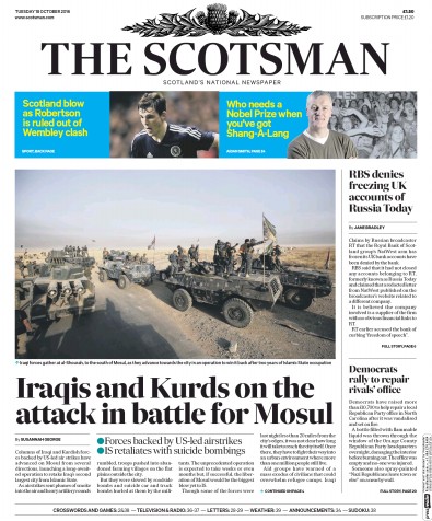 The Scotsman Newspaper Front Page (UK) for 18 October 2016