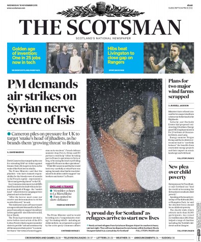 The Scotsman Newspaper Front Page (UK) for 18 November 2015