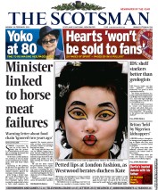 The Scotsman (UK) Newspaper Front Page for 18 February 2013