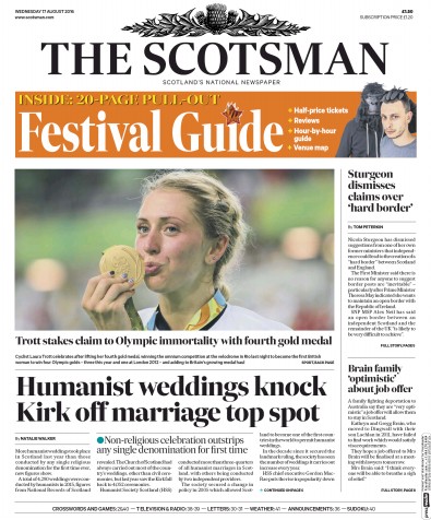 The Scotsman Newspaper Front Page (UK) for 18 August 2016
