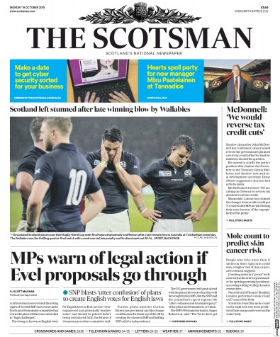The Scotsman Newspaper Front Page (UK) for 19 October 2015
