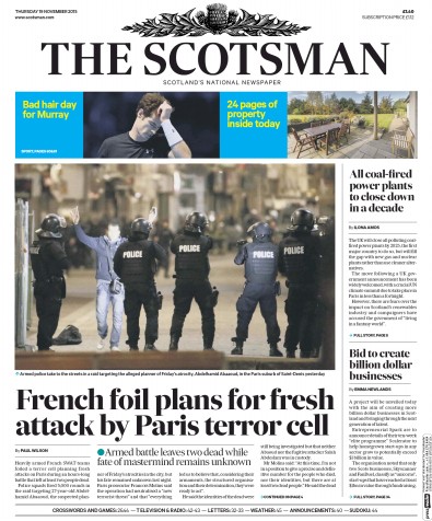 The Scotsman Newspaper Front Page (UK) for 19 November 2015